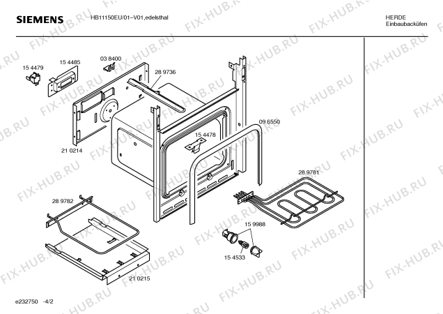 Взрыв-схема плиты (духовки) Siemens HB11150EU - Схема узла 02