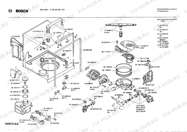 Взрыв-схема посудомоечной машины Bosch 0730202687 SMU5200 - Схема узла 02