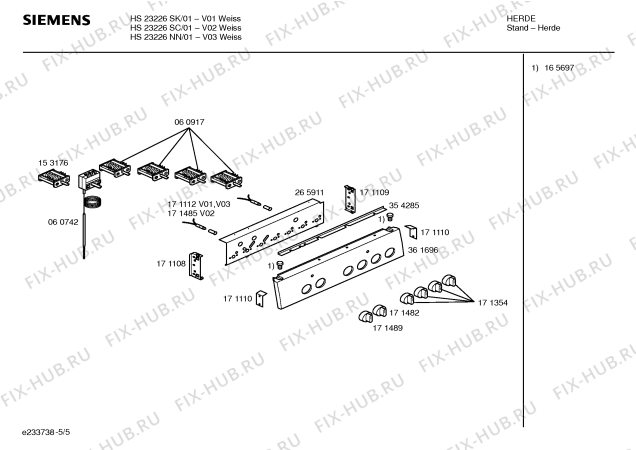 Взрыв-схема плиты (духовки) Siemens HS23226NN - Схема узла 05