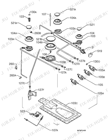 Взрыв-схема плиты (духовки) Zoppas P05S - Схема узла Functional parts 267