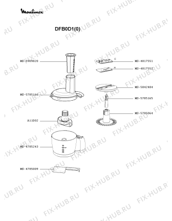 Схема №2 DFB0D1(0) с изображением Крышечка для кухонного измельчителя Moulinex MS-5785166