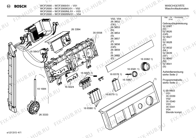Схема №2 WOF2000SN WOF2000 с изображением Таблица программ для стиралки Bosch 00520642