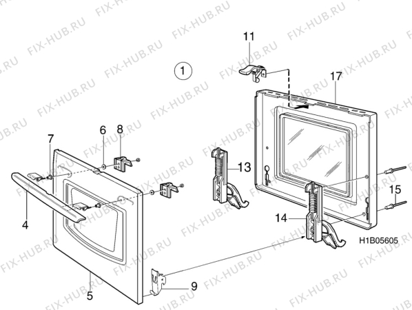 Взрыв-схема комплектующей Electrolux EK6174B - Схема узла H10 Oven Door bi (small)