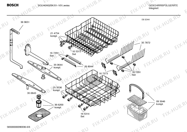Схема №6 SGU40A02SK с изображением Инструкция по эксплуатации для посудомоечной машины Bosch 00587249