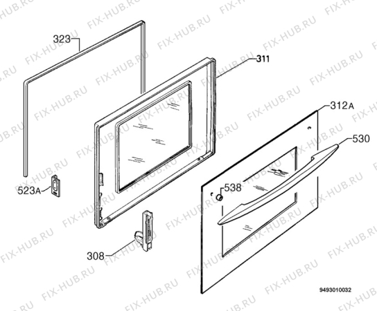 Взрыв-схема плиты (духовки) Electrolux EOB395W - Схема узла Door 003