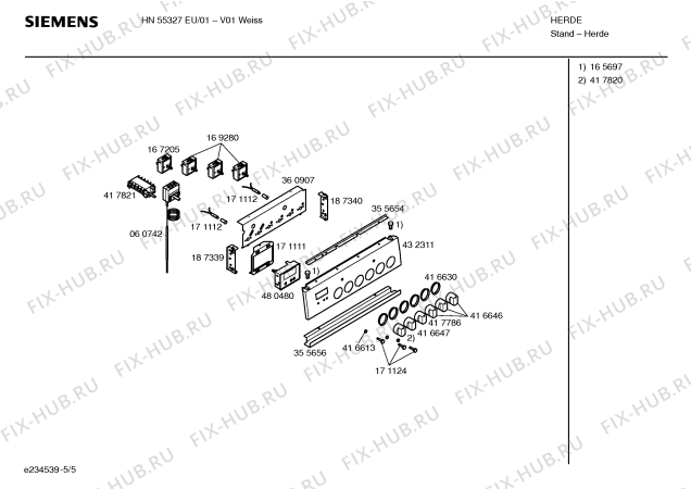 Взрыв-схема плиты (духовки) Siemens HN55327EU - Схема узла 05