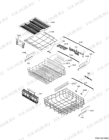 Взрыв-схема посудомоечной машины Electrolux EI24ID81SS3A - Схема узла Basket 160