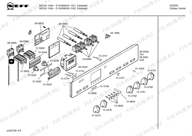 Схема №4 E1543N0 MEGA 1549 с изображением Панель управления для плиты (духовки) Bosch 00299361