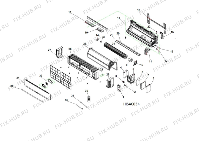 Схема №1 INAC18E (F100342) с изображением ПУ для климатотехники Indesit C00386422