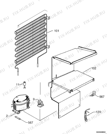 Взрыв-схема холодильника Electrolux TG10011 - Схема узла Cooling system 017