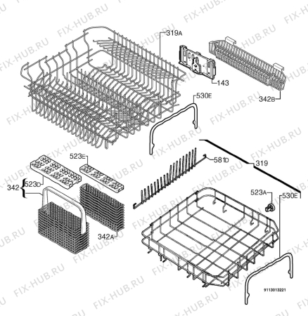 Взрыв-схема посудомоечной машины Zanussi Electrolux IZZI - Схема узла Basket 160