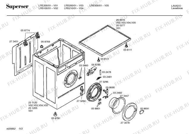 Взрыв-схема стиральной машины Superser LRE200 - Схема узла 02