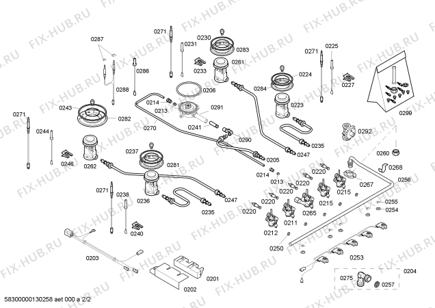 Схема №1 CG290210CA ENC.CG290210CA 4G+1W CENTRAL C90F GAGGEN с изображением Комплект форсунок для плиты (духовки) Bosch 00612049