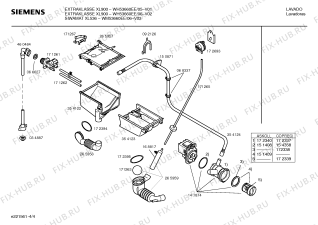 Схема №4 WH53660EE EXTRAKLASSE XL900 с изображением Инструкция по установке и эксплуатации для стиральной машины Siemens 00525505