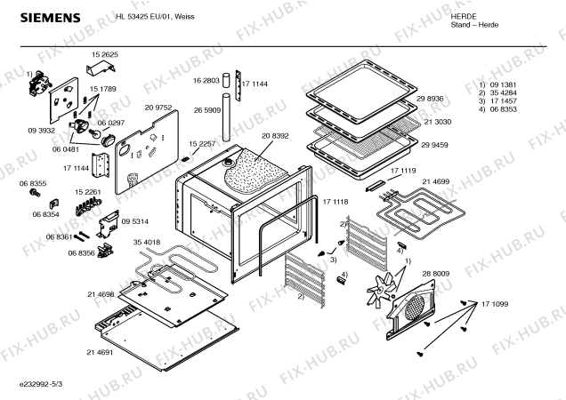 Взрыв-схема плиты (духовки) Siemens HL53425EU - Схема узла 03