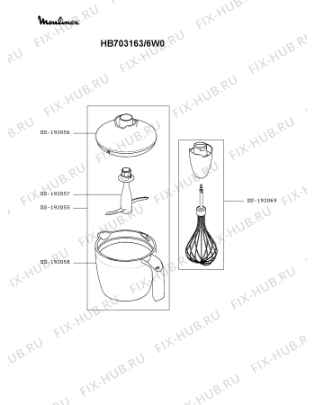 Взрыв-схема блендера (миксера) Moulinex HB703163/6W0 - Схема узла NP003544.7P2