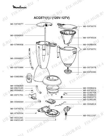 Взрыв-схема кофеварки (кофемашины) Moulinex ACG5T1(1) - Схема узла Q0000112.0Q2