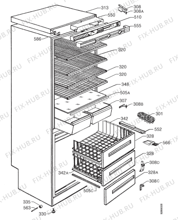 Взрыв-схема холодильника Rex RF38B - Схема узла Housing 001