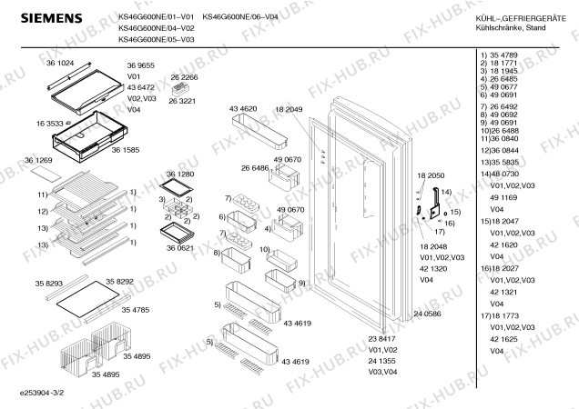 Схема №3 KSG46600NE с изображением Уплотнитель двери для холодильника Siemens 00241355