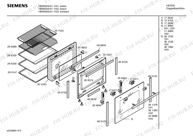 Взрыв-схема плиты (духовки) Siemens HB95024 - Схема узла 03