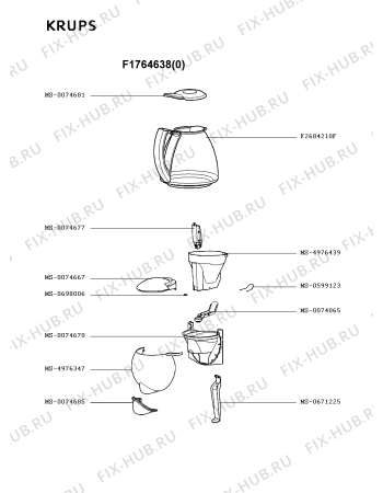 Взрыв-схема кофеварки (кофемашины) Krups F1764638(0) - Схема узла IP001488.6P2