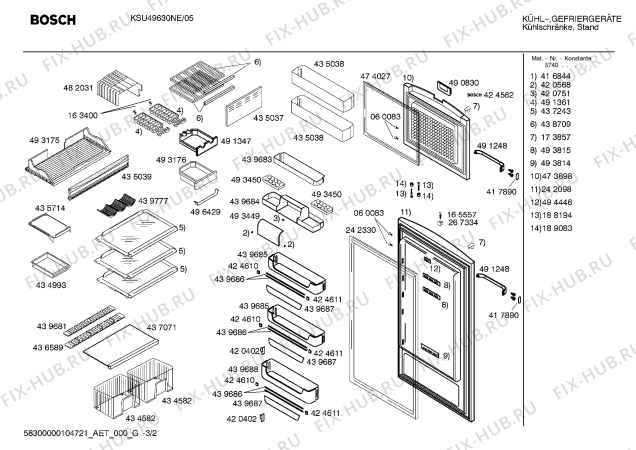 Схема №1 KSU49630NE с изображением Дверь для холодильной камеры Bosch 00473372