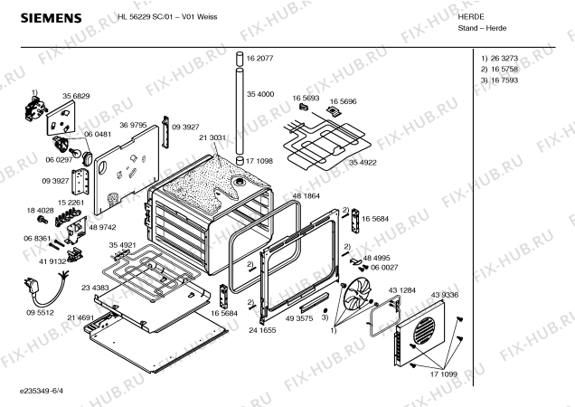 Взрыв-схема плиты (духовки) Siemens HL56229SC - Схема узла 04