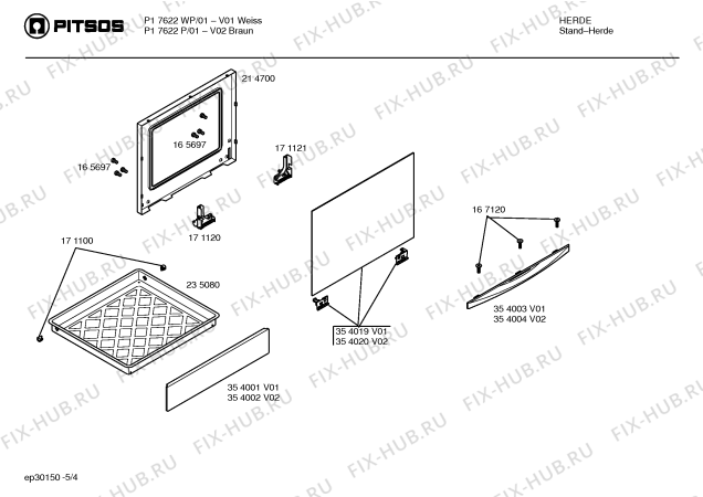 Взрыв-схема плиты (духовки) Pitsos P17622WP - Схема узла 04
