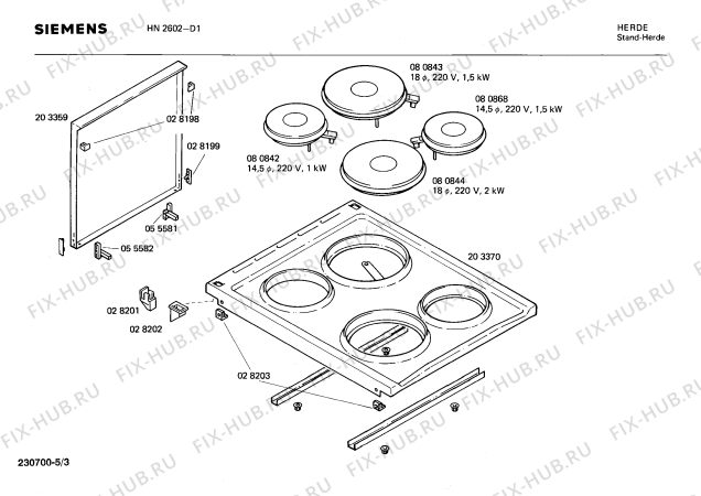 Взрыв-схема плиты (духовки) Siemens HN2602 - Схема узла 03