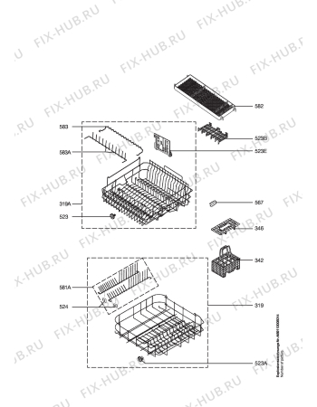 Взрыв-схема посудомоечной машины Electrolux ESF6281S - Схема узла Baskets, tubes 061