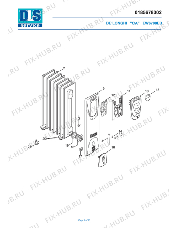 Схема №1 EW6708EB с изображением Обшивка для обогревателя (вентилятора) DELONGHI 7018510121