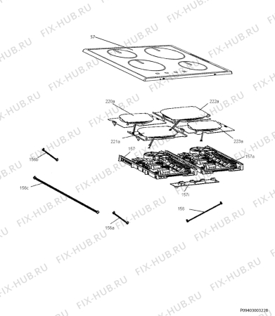 Взрыв-схема плиты (духовки) Electrolux EKD513505W - Схема узла Hob