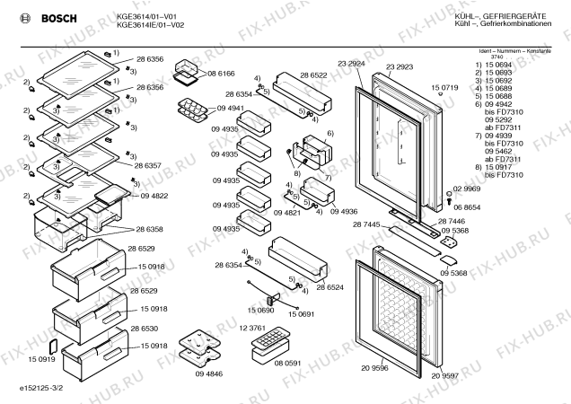 Схема №3 KGE3301GB с изображением Дверь для холодильника Bosch 00232923