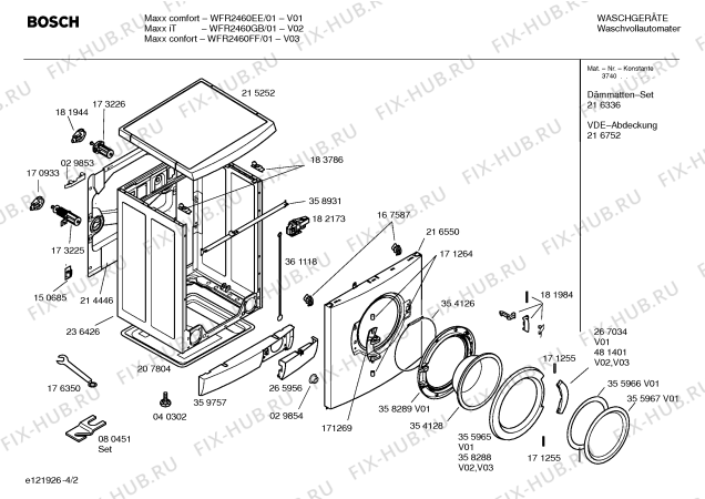 Взрыв-схема стиральной машины Bosch WFR2460EE Aquasensor Maxx comfort WFR2460 - Схема узла 02