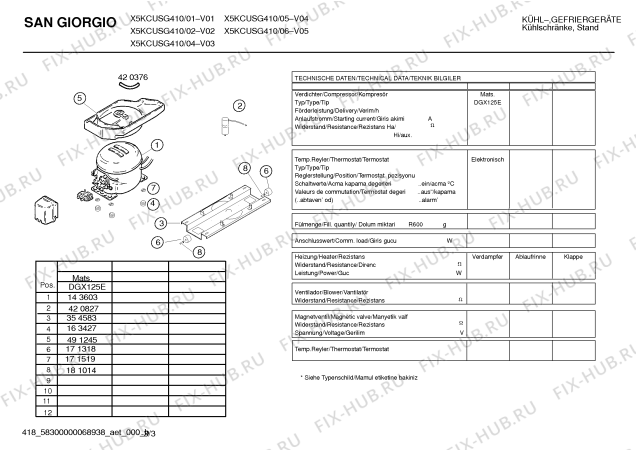 Схема №3 X5KCUSG410 с изображением Инструкция по эксплуатации для холодильника Bosch 00587610