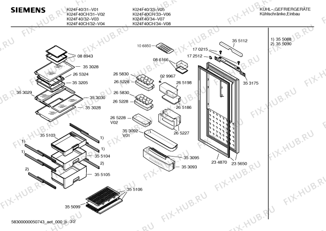 Взрыв-схема холодильника Siemens KI24F40CH - Схема узла 02