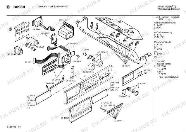 Схема №4 WFS3830 с изображением Таблица программ для стиральной машины Siemens 00516714
