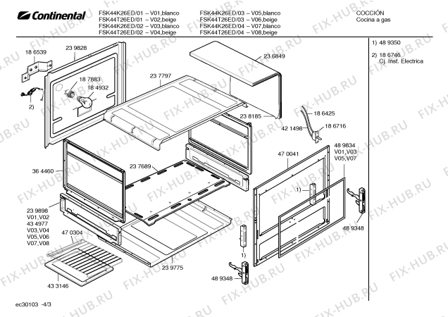 Взрыв-схема плиты (духовки) Continental FSK44T26ED EVIDENCE II - Схема узла 03
