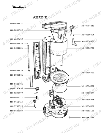 Взрыв-схема кофеварки (кофемашины) Moulinex A22723(1) - Схема узла 7P001577.5P2