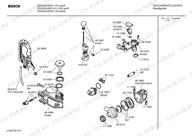 Взрыв-схема посудомоечной машины Bosch SGS30A49EU - Схема узла 04