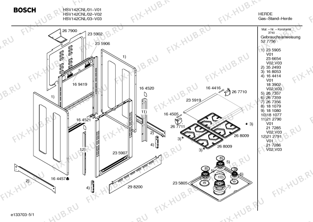 Схема №4 HSV142CNL с изображением Инструкция по эксплуатации для плиты (духовки) Bosch 00527756