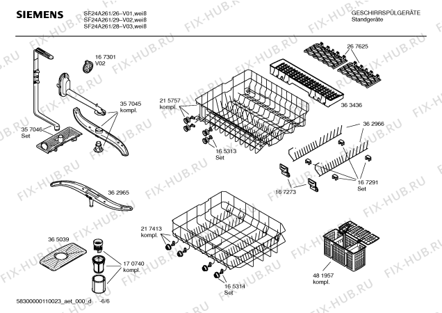 Схема №6 SF24A261 с изображением Инструкция по эксплуатации для посудомоечной машины Siemens 00588552