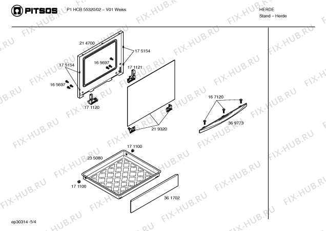 Схема №4 P1HCB42427 с изображением Крышка для плиты (духовки) Bosch 00369779