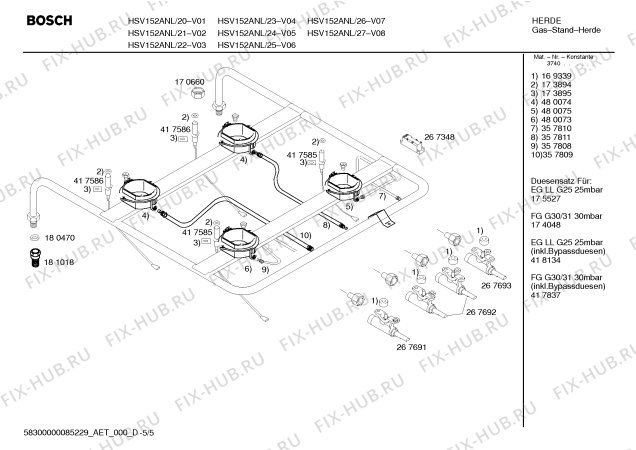 Схема №4 HSV152ANL, Bosch с изображением Инструкция по эксплуатации для электропечи Bosch 00583711