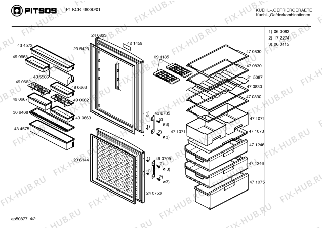 Взрыв-схема холодильника Pitsos P1KCR4600D - Схема узла 02