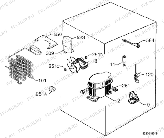 Взрыв-схема холодильника Electrolux ERU13310 - Схема узла Cooling system 017