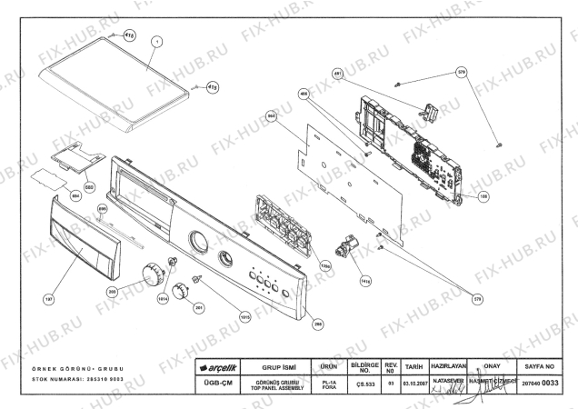 Взрыв-схема стиральной машины Beko BEKO WKL13540K (7302710001) - TOP PANEL ASSEMBLY(REV03)