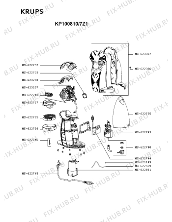 Схема №1 KP100810/7Z1 с изображением Крышка для электрокофеварки Krups MS-623367