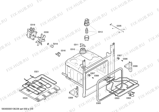 Взрыв-схема плиты (духовки) Bosch HBA23B450E H.BO.NP.L2D.IN.GLASS.B4/.X.E0_C/// - Схема узла 03