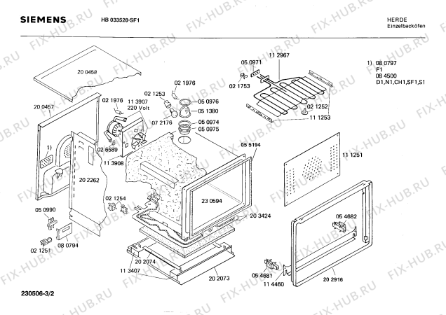 Взрыв-схема плиты (духовки) Siemens HB033528 - Схема узла 02